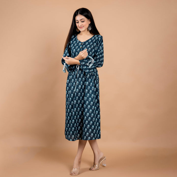 Teal Booti A-Line Cotton Dress