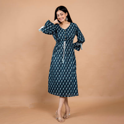 Teal Booti A-Line Cotton Dress