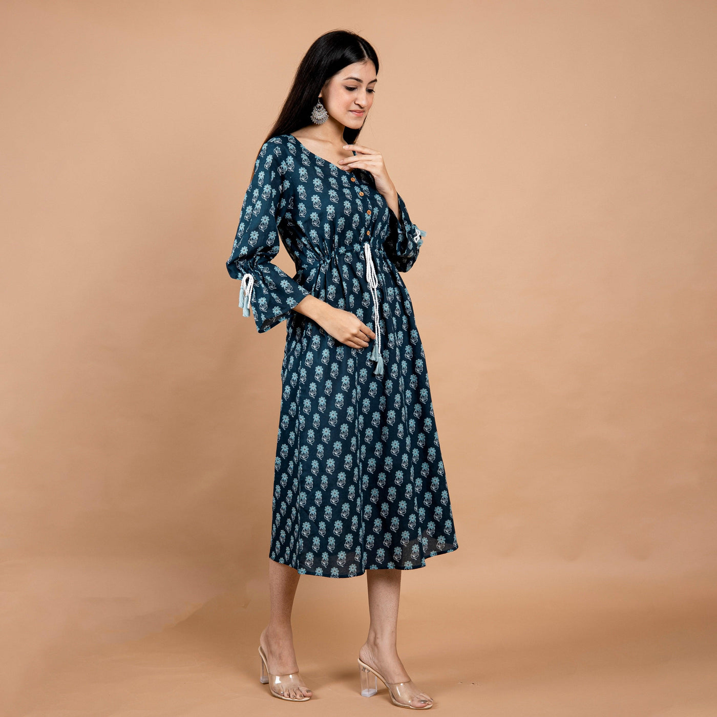 Teal Booti A-Line Cotton Dress