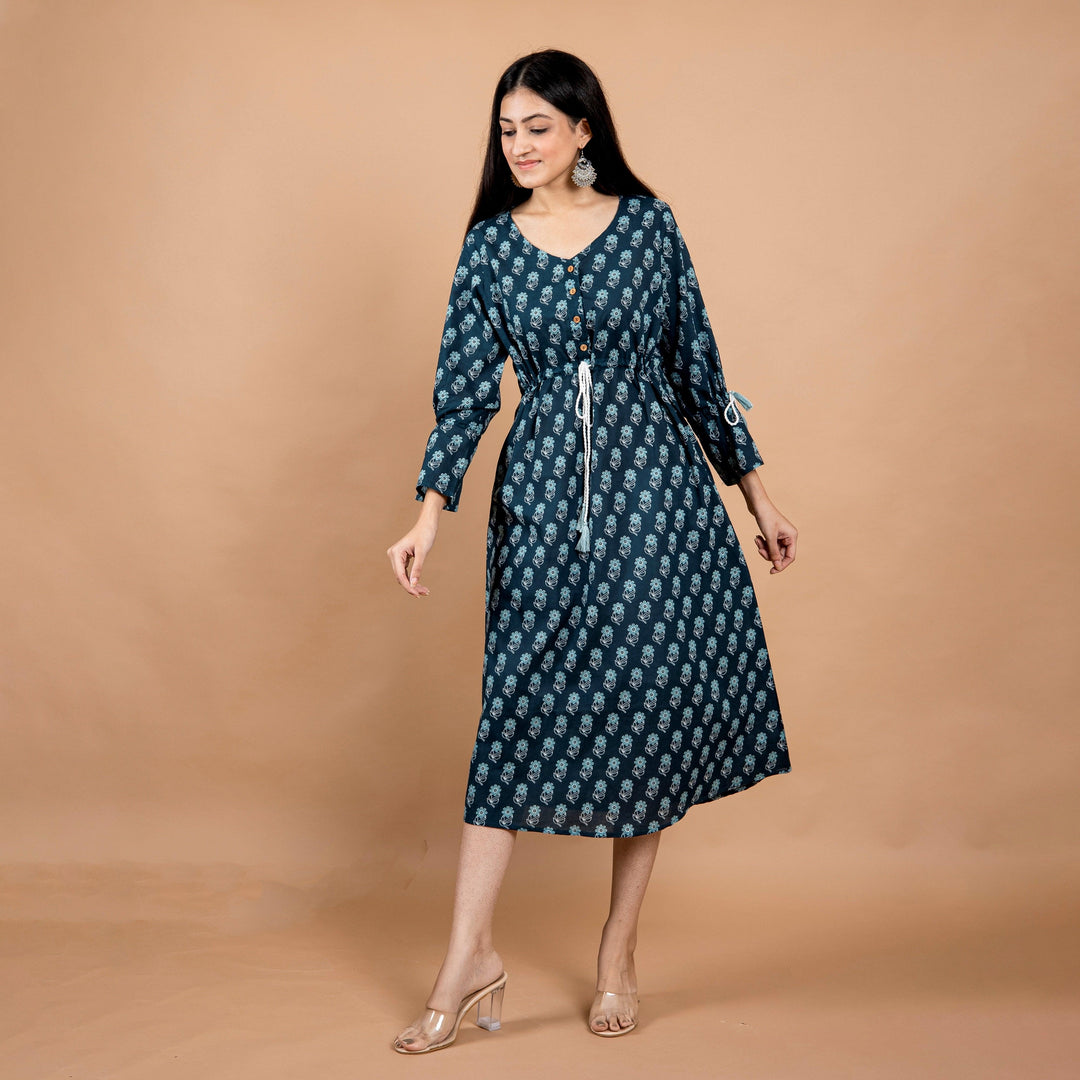 Teal Booti A-Line Cotton Dress