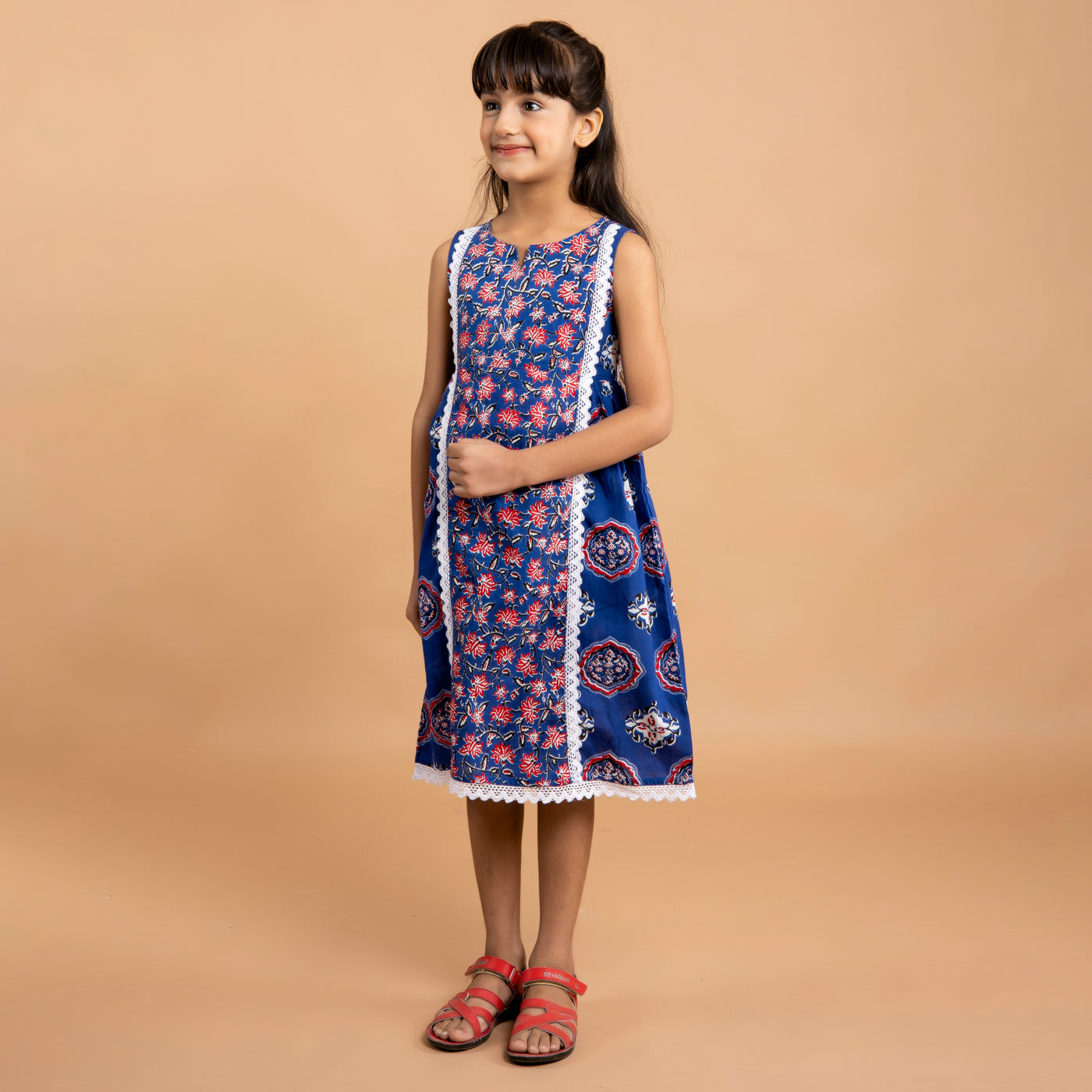 Blue-Red Floral Mom and Daughter Dress