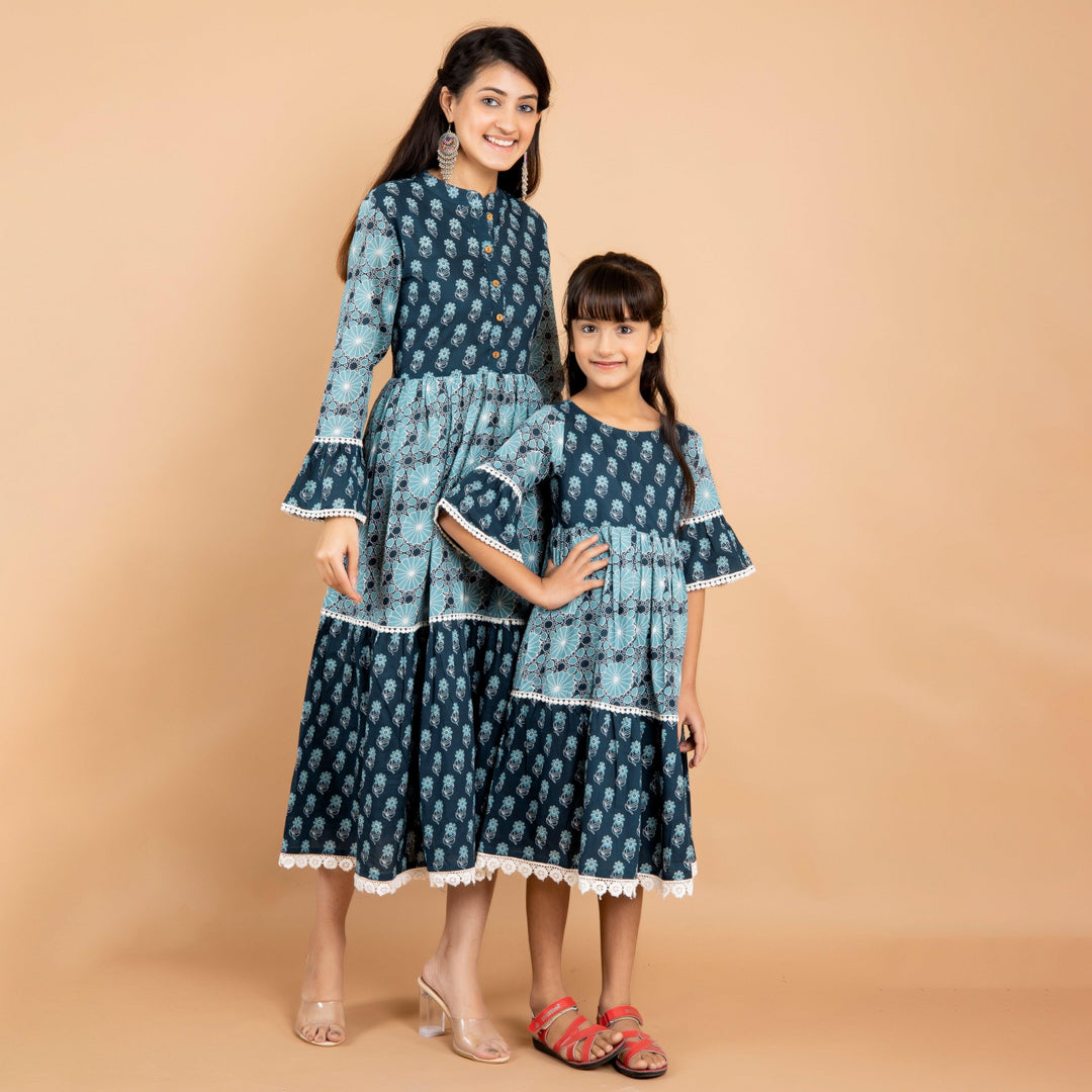 Teal Dual Mom and Daughter Dress