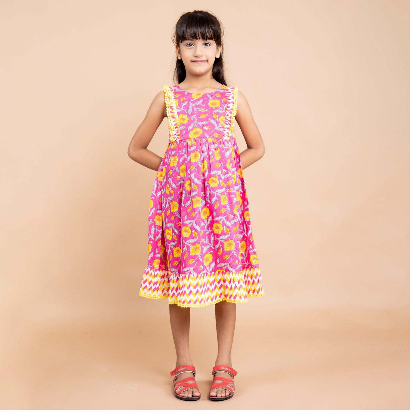 Yellow and Pink Floral Mom and Daughter Dress