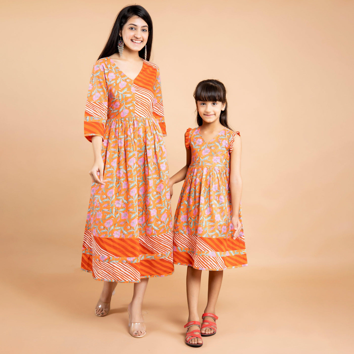 Orange Flower Mom and Daughter Dress