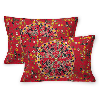 Red Cotton Mandala Bedsheet for Double Bed with 2 Pillow Covers