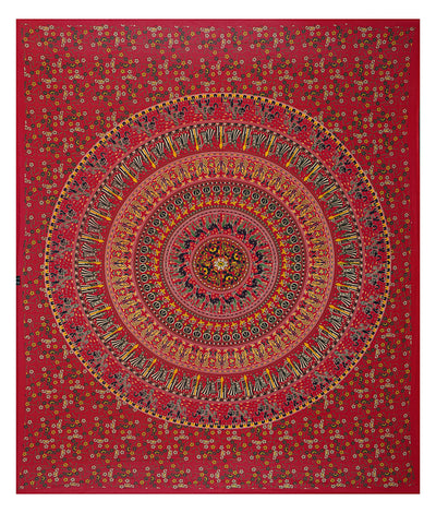 Red Cotton Mandala Bedsheet for Double Bed with 2 Pillow Covers