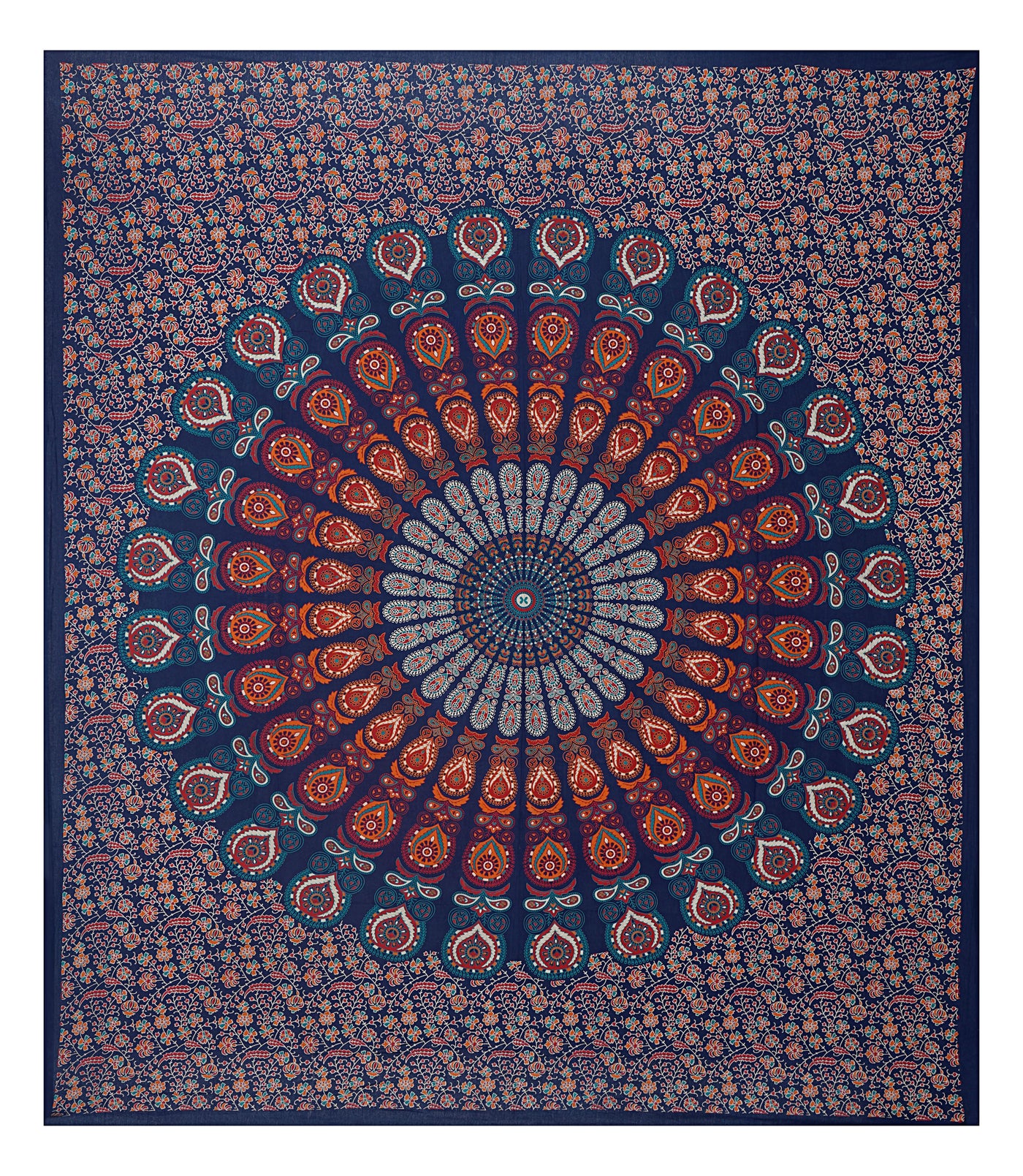 Blue Cotton Mandala Bedsheet for Double Bed with 2 Pillow Covers