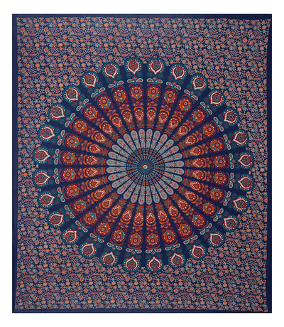 Blue Cotton Mandala Bedsheet for Double Bed with 2 Pillow Covers