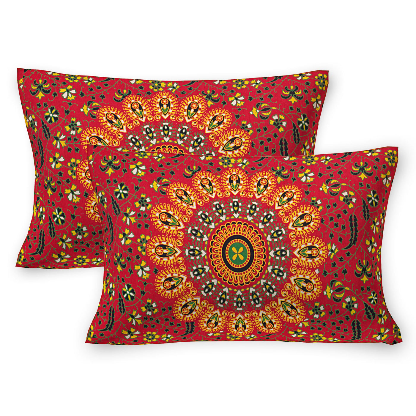 Red Cotton Mandala Bedsheet for Double Bed with 2 Pillow Covers
