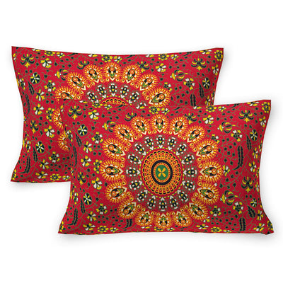 Red Cotton Mandala Bedsheet for Double Bed with 2 Pillow Covers