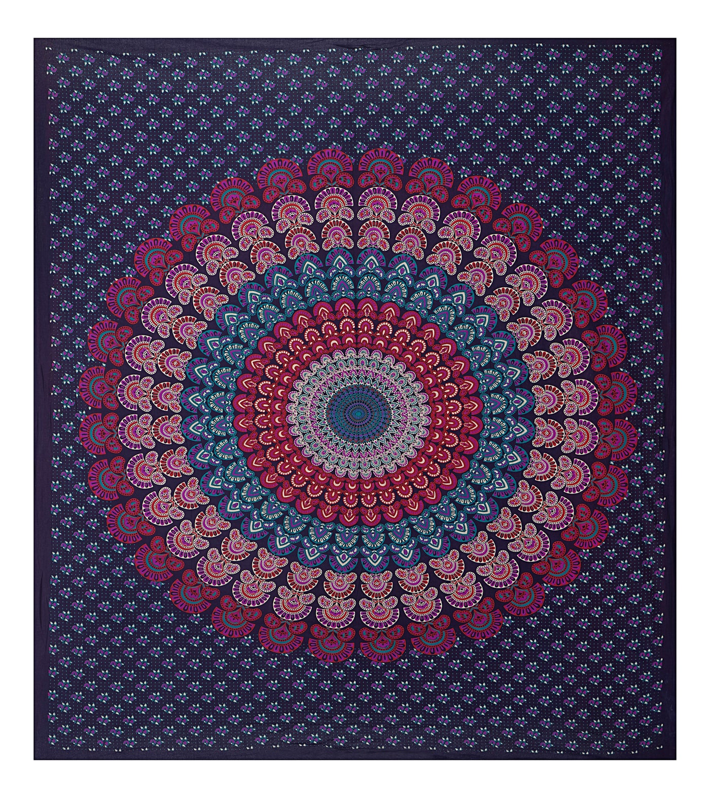 Purple Cotton Mandala Bedsheet for Double Bed with 2 Pillow Covers