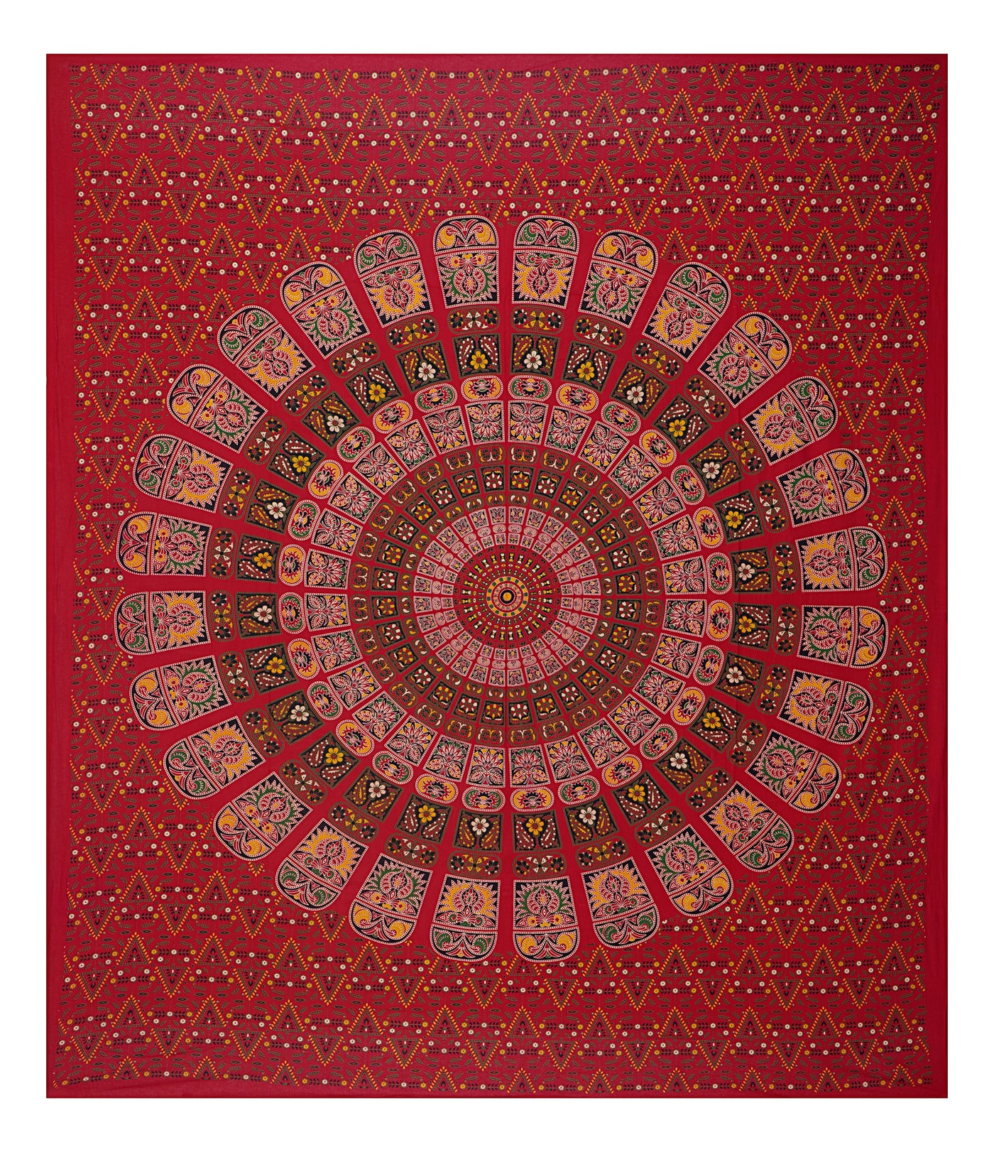 Red Cotton Mandala Bedsheet for Double Bed with 2 Pillow Covers