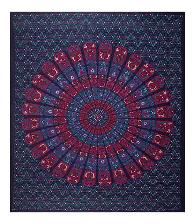 Purple Cotton Mandala Bedsheet for Double Bed with 2 Pillow Covers