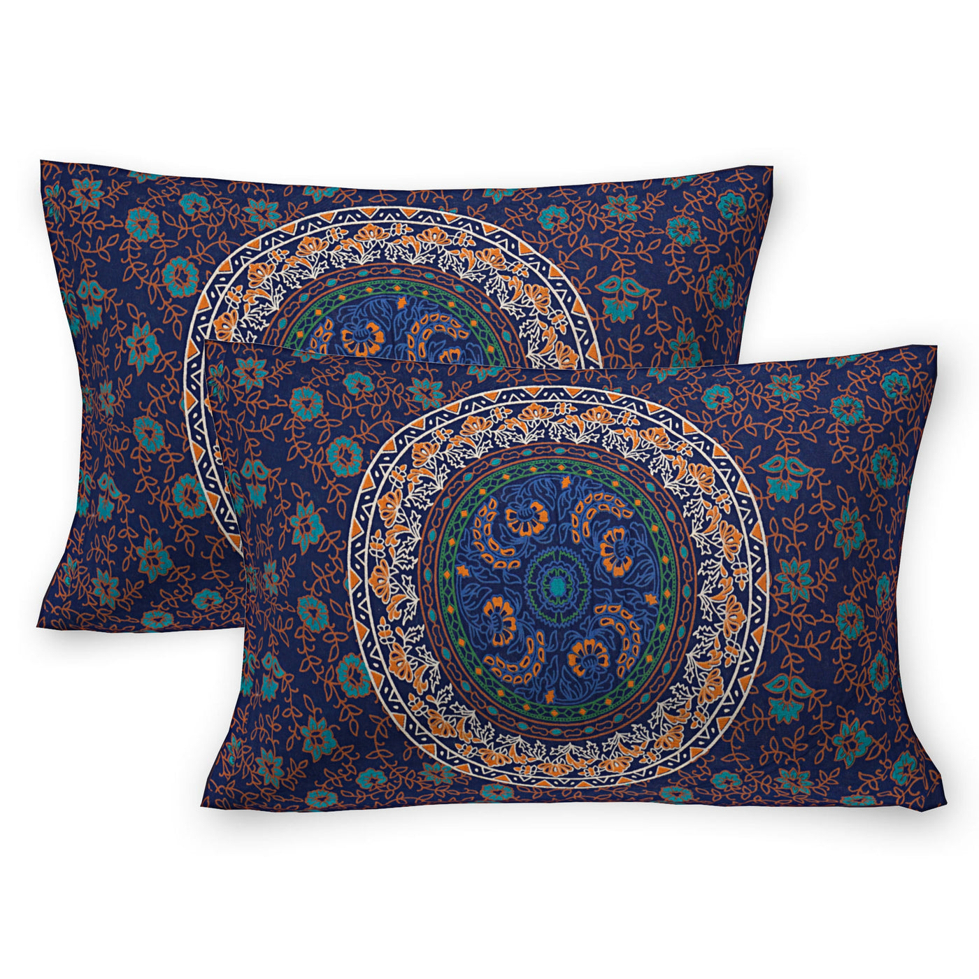 Blue Cotton Mandala Bedsheet for Double Bed with 2 Pillow Covers