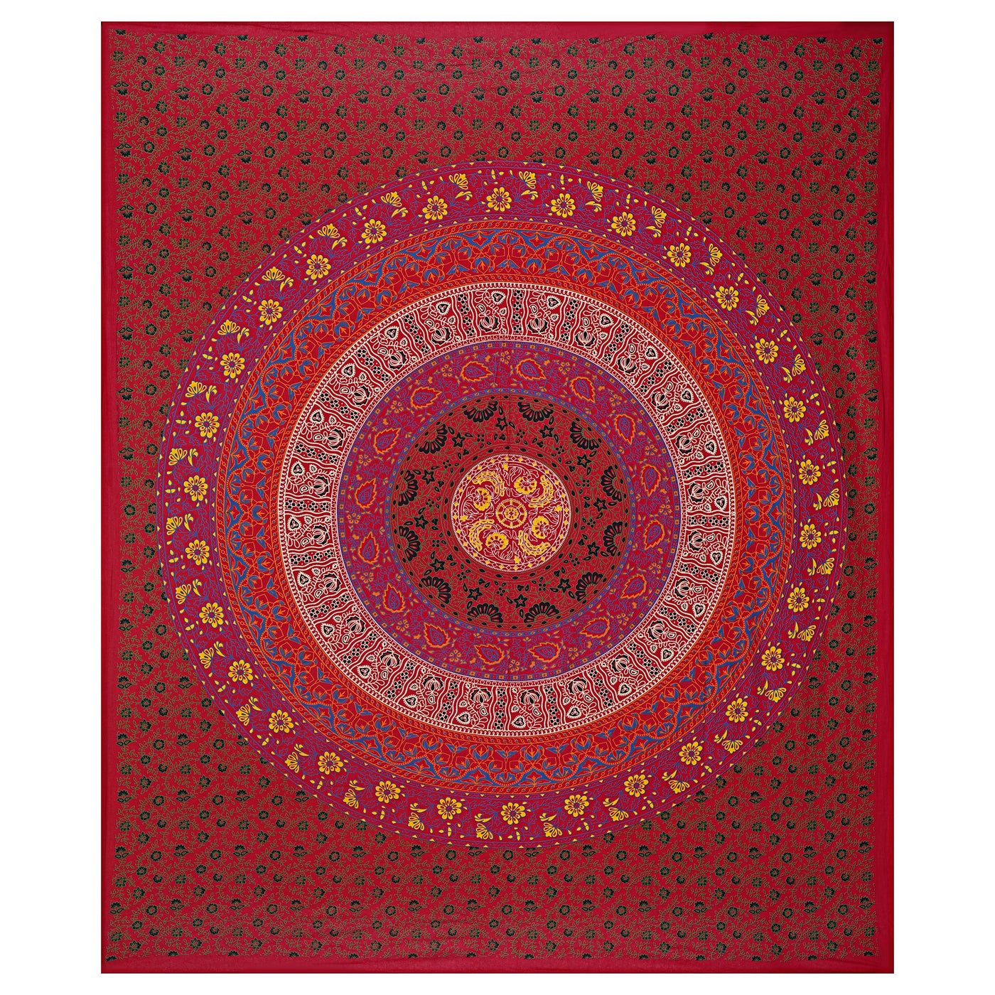 Red Cotton Mandala Bedsheet for Double Bed with 2 Pillow Covers
