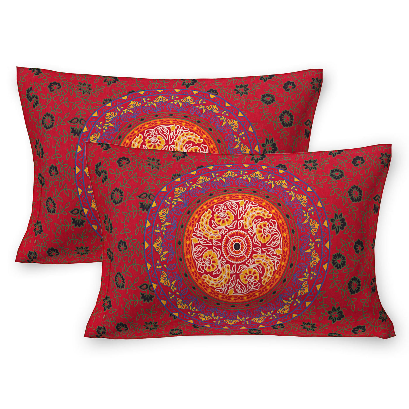 Red Cotton Mandala Bedsheet for Double Bed with 2 Pillow Covers