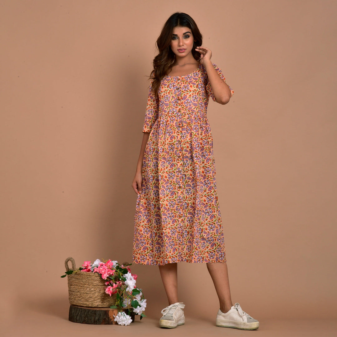 Light Peach Floral Print 3in1 Dress