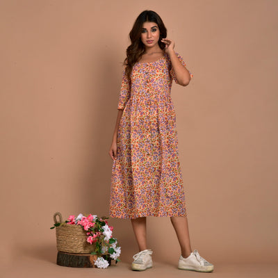 Light Peach Floral Print 3in1 Dress