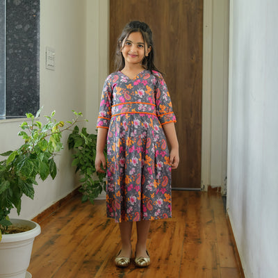 'Charcoal Garden' Mom and Daughter Cotton Dresses