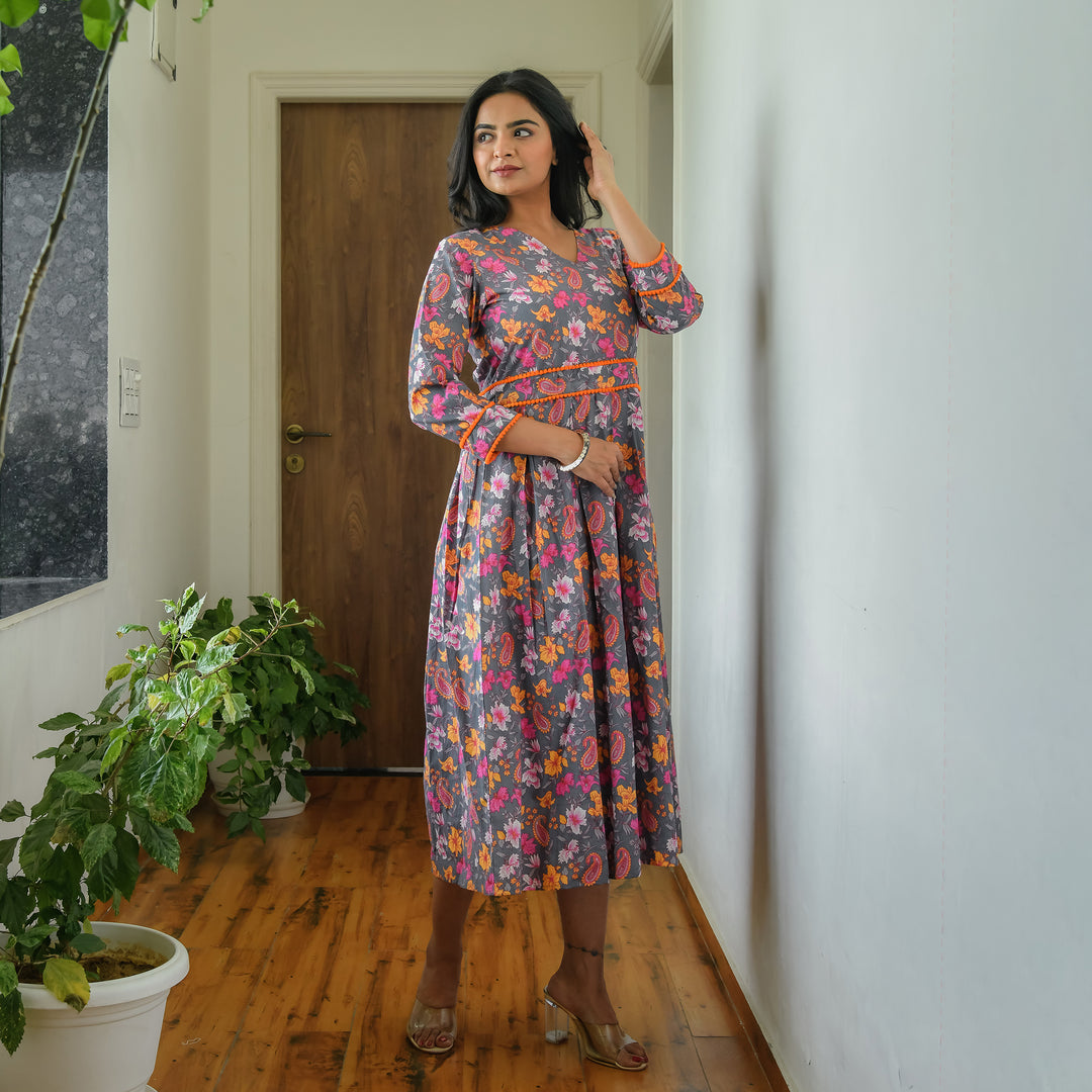 'Charcoal Garden' Mom and Daughter Cotton Dresses