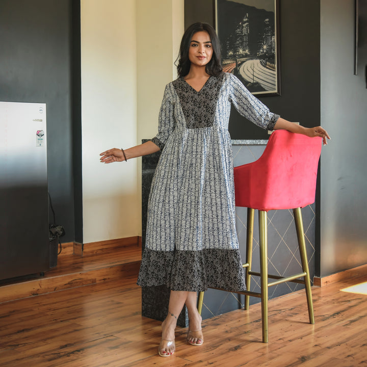 Midnight Bloom Cotton Midi Dress