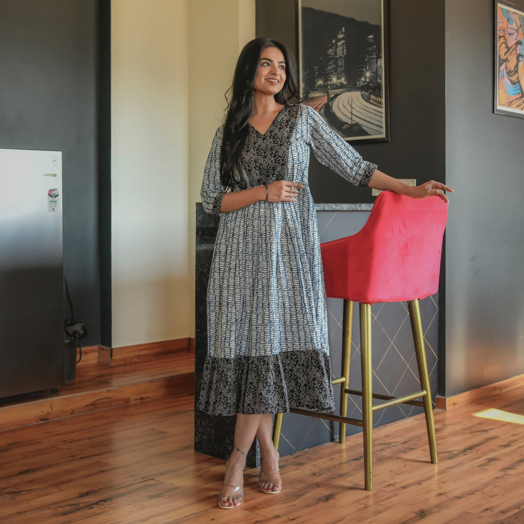 Midnight Bloom Cotton Midi Dress