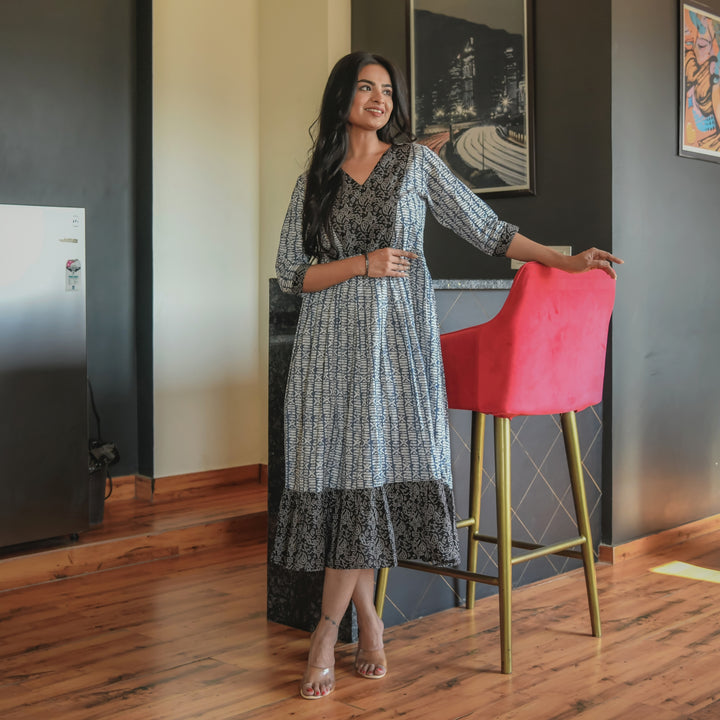 Midnight Bloom Cotton Midi Dress