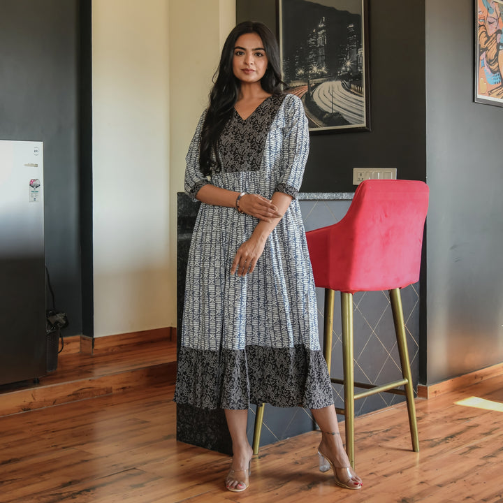 Midnight Bloom Cotton Midi Dress