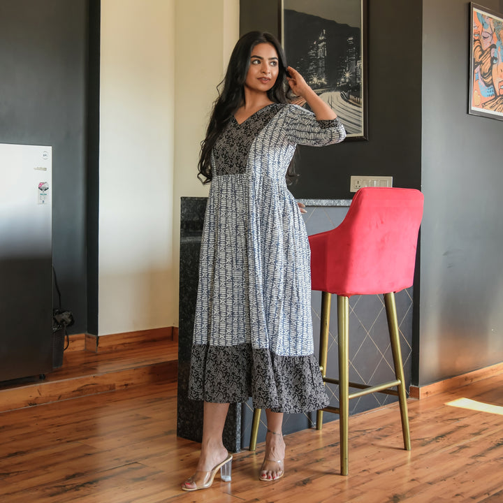 Midnight Bloom Cotton Midi Dress