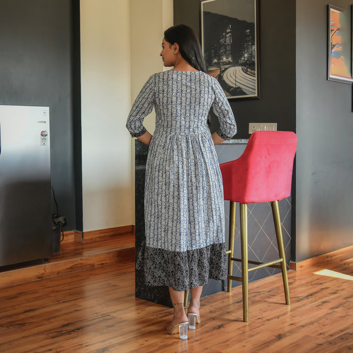 Midnight Bloom Cotton Midi Dress