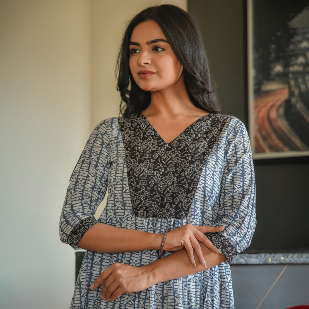 Midnight Bloom Cotton Midi Dress