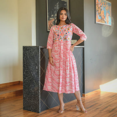 Shibori Pink Embroidered Mom and Daughter Dresses