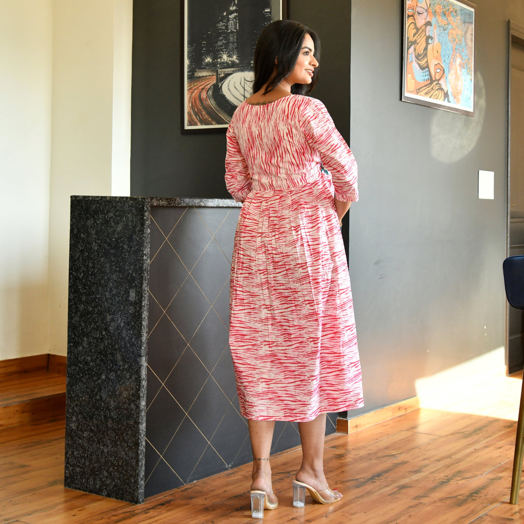 Shibori Pink Embroidered Cotton Dress