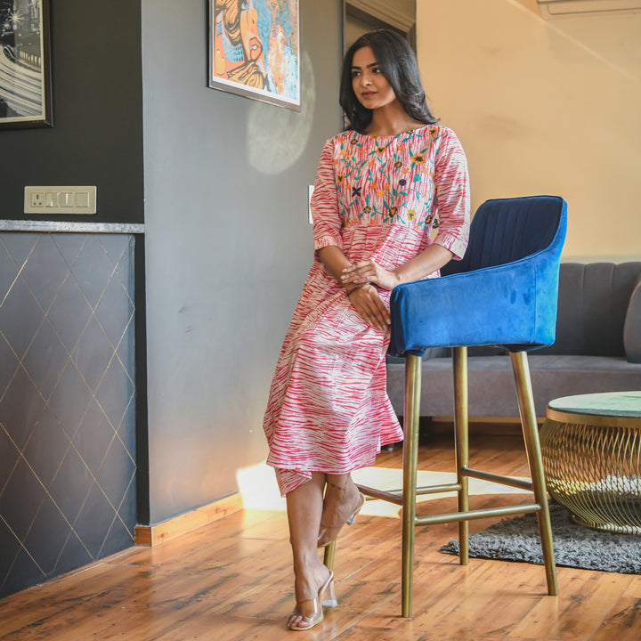 Shibori Pink Embroidered Mom and Daughter Dresses
