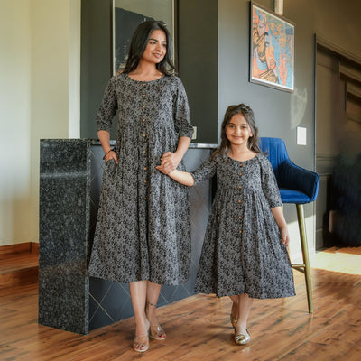 Shades of Gray Button Down Mom and Daughter Dresses