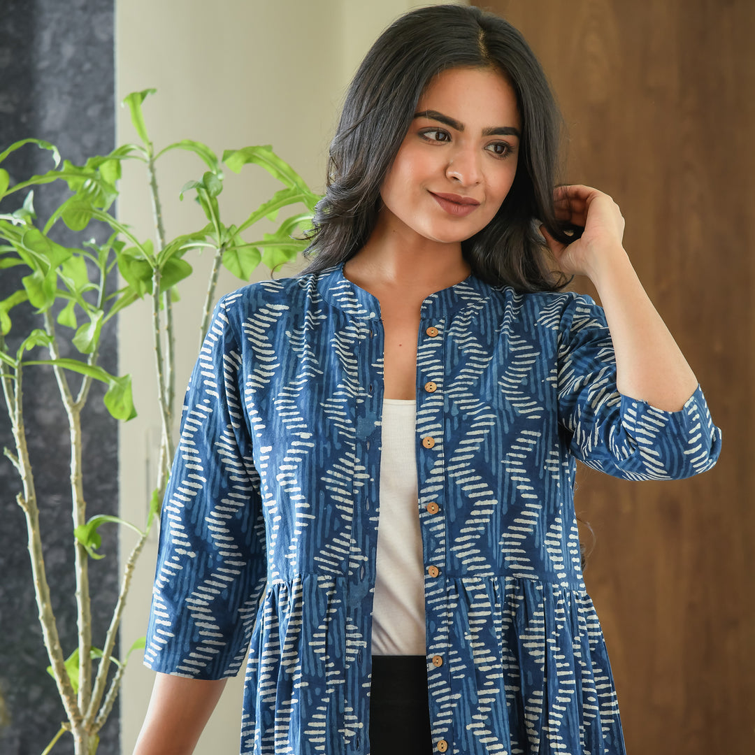 Indigo ZigZag Hand Block Print 3in1 Dress