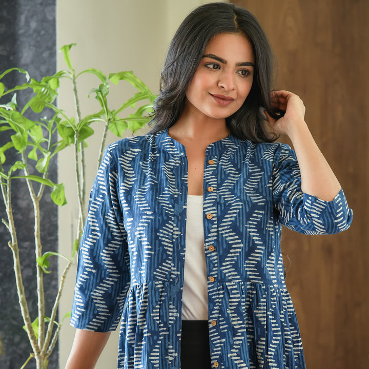 Indigo ZigZag Hand Block Print 3in1 Dress