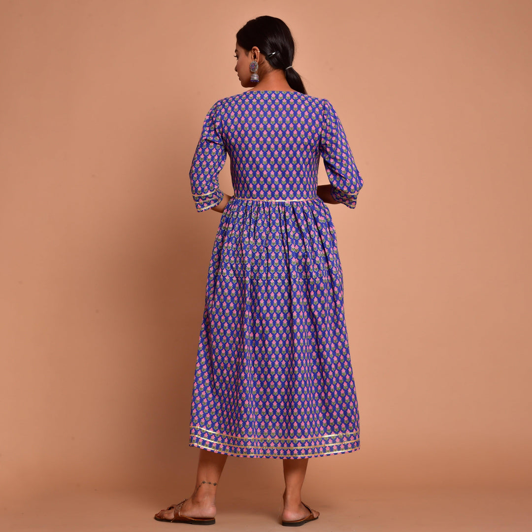 Blue Gota Patti Work Mom and Daughter Dress