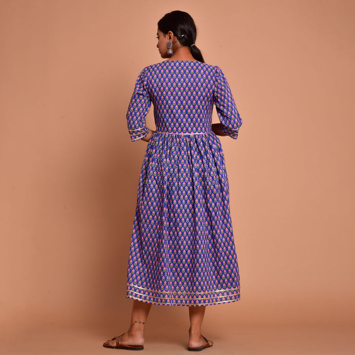 Blue Gota Patti Work Mom and Daughter Dress