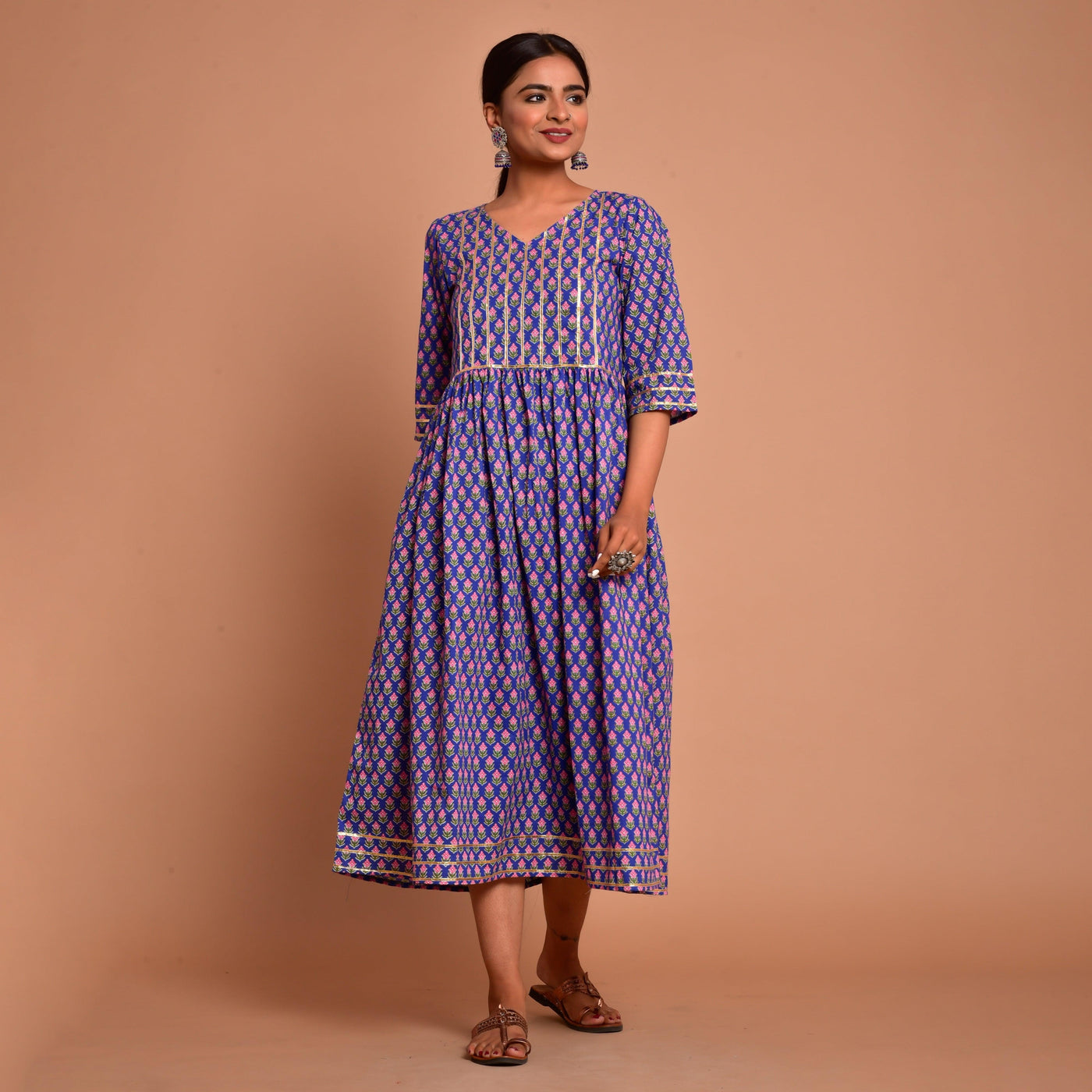 Blue Gota Patti Work Mom and Daughter Dress