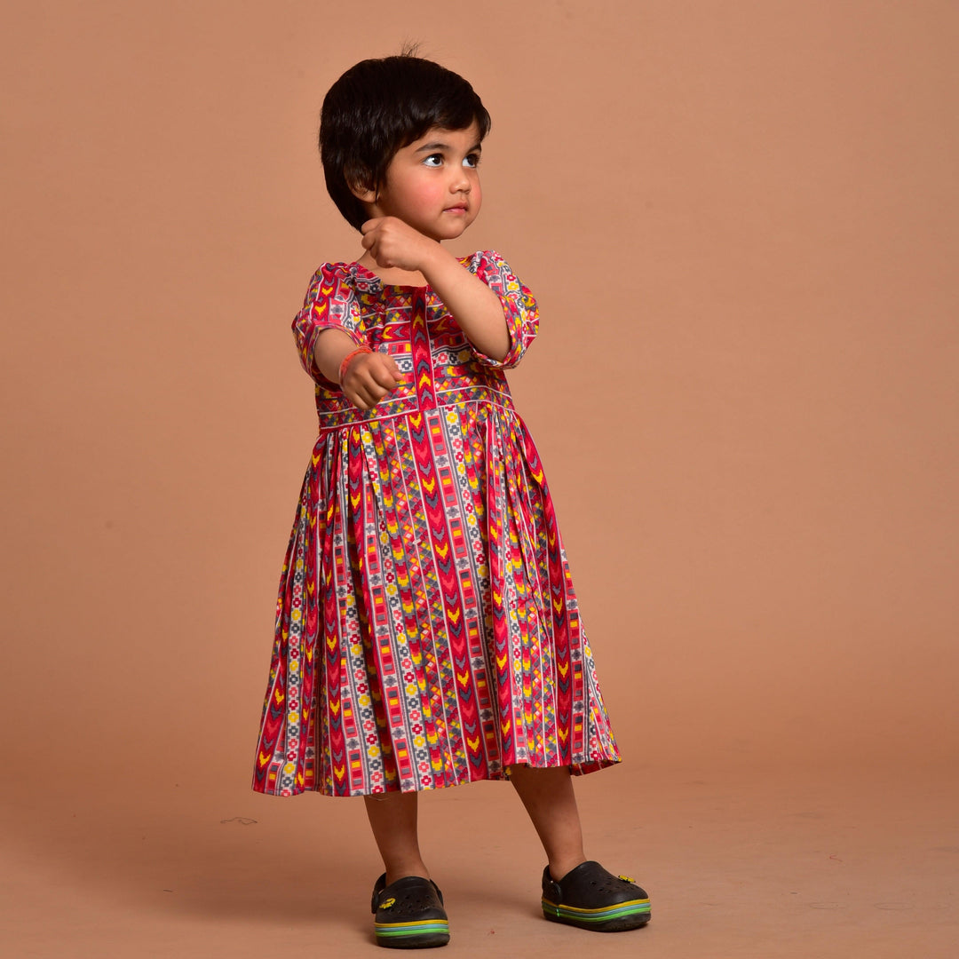 Pink Border Print Mom and Daughter Dress