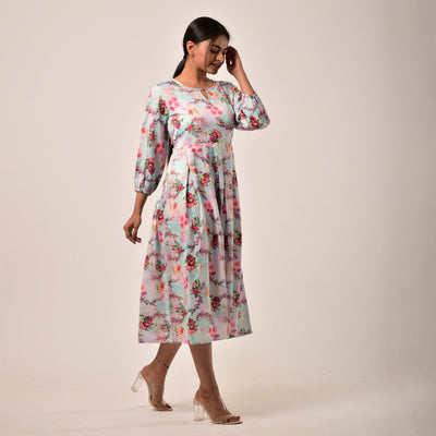 White Linen-Satin Midi Length Dress