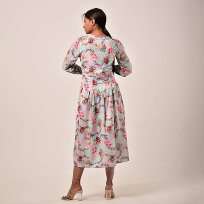 White Linen-Satin Midi Length Dress