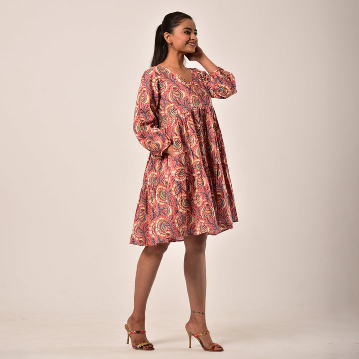 Plus Size- Onion Pink Tiered Short Dress with Pockets