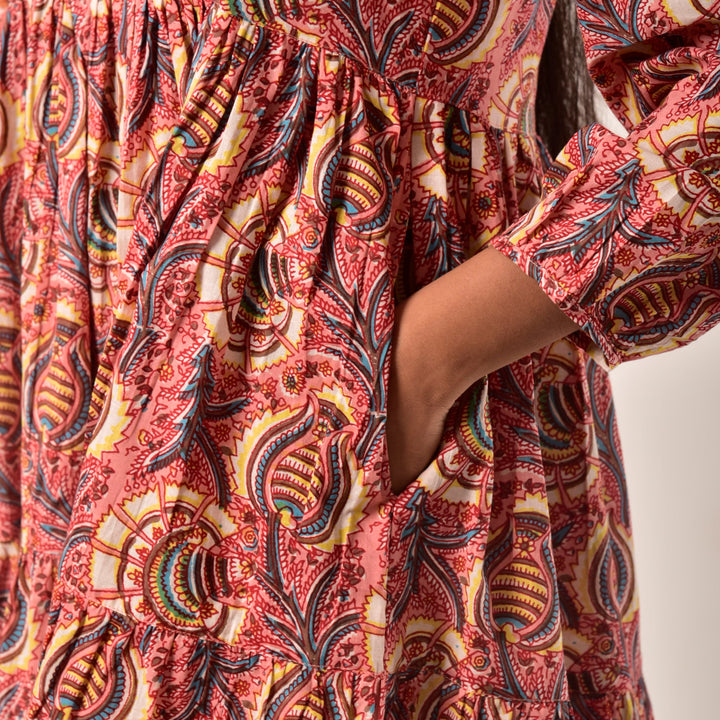 Plus Size- Onion Pink Tiered Short Dress with Pockets