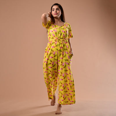 Yellow Mirchi Waist Tie-Up Jumpsuit