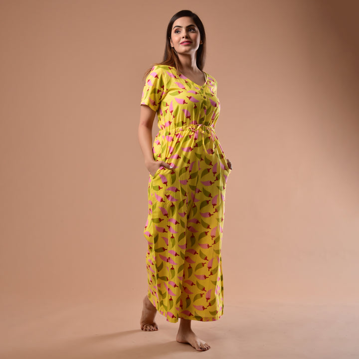 Yellow Mirchi Waist Tie-Up Jumpsuit