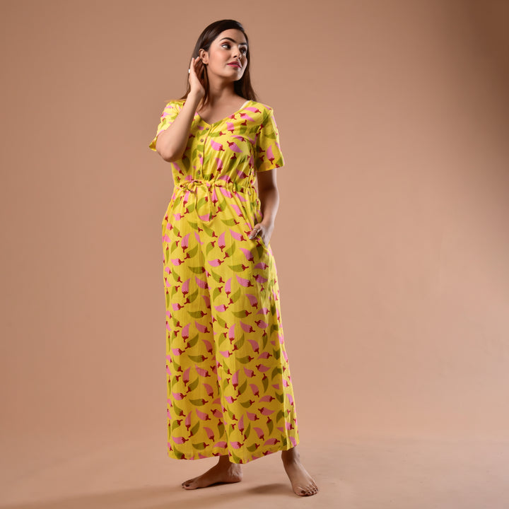 Yellow Mirchi Waist Tie-Up Jumpsuit