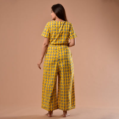 Yellow Emoji Waist Tie-Up Jumpsuit