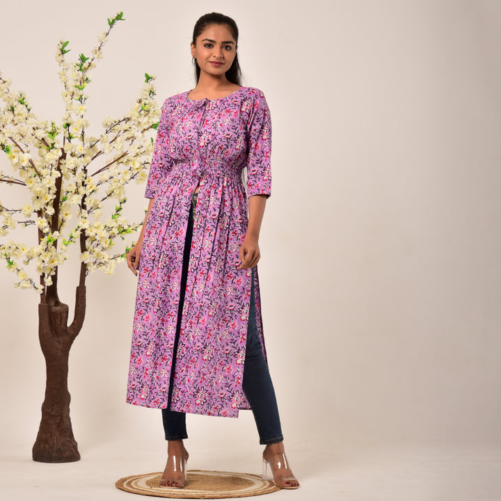 Purple Side and Front Slit Cotton Longline Maxi Top